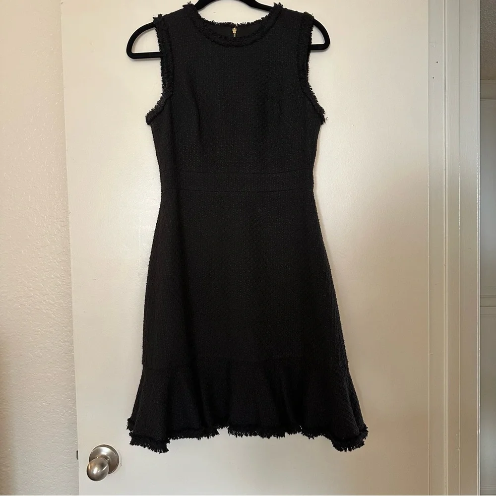 Kate Spade Black Ruffle Tweed Dress Sleeveless Trim